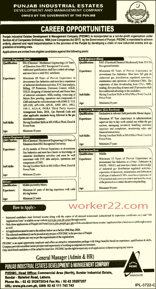 Punjab Industrial Estates PIE Management Jobs Available in Lahore May 2024